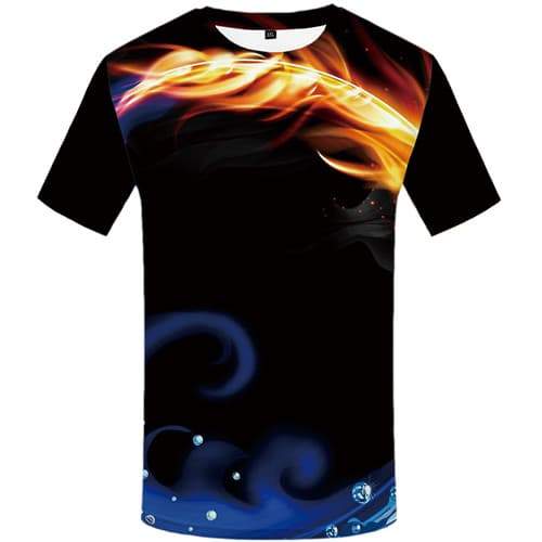 Yinyang T-shirt Men Flame T-shirts Graphic Black T shirts Funny Water Tshirts Novelty Gothic Tshirt Printed Short Sleeve Hip hop - KYKU