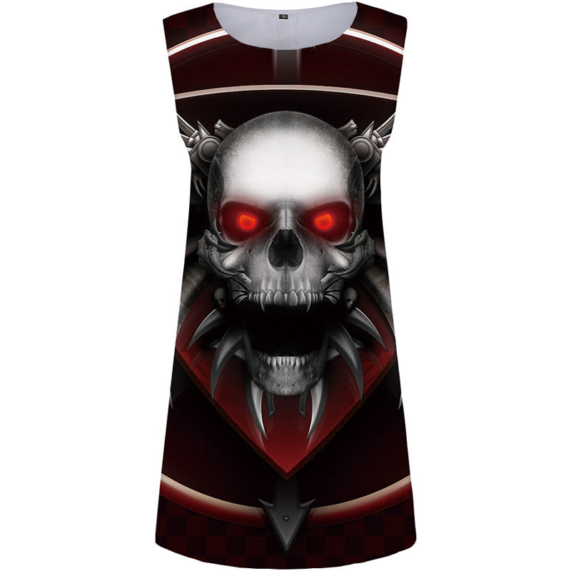 Skull Dress Women Black Boho Metal Vestido Sexy Gothic Ladies Dresses War Korean Style Womens Clothing Summer