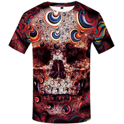 Skull T shirts Men Psychedelic T-shirts 3d Colorful Tshirts Novelty Fantasy Tshirts Casual Gothic Tshirt Printed Short Sleeve - KYKU