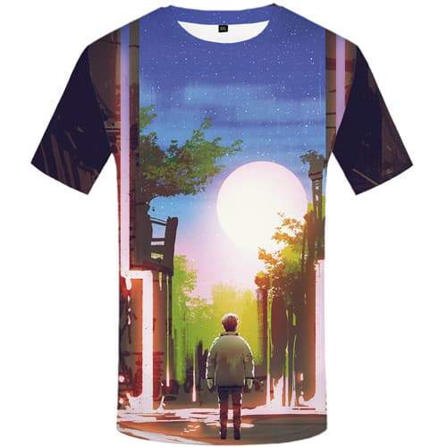 Moon T-shirt Men Forest Shirt Print Character Tshirts Novelty Art Tshirts Casual Graffiti T shirts Funny Short Sleeve Full Print - KYKU