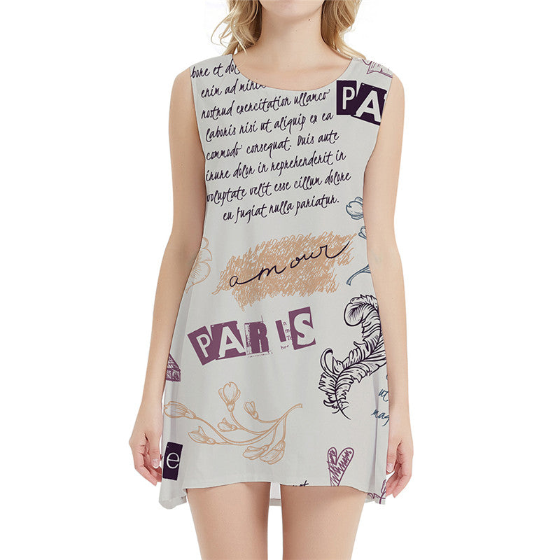 Newspaper Dress Women Harajuku Office Flower Short Graffiti Beach Art Party Womens Clothing Summer