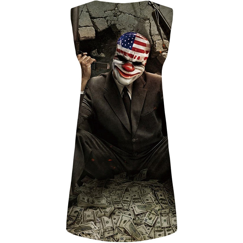 Clown Dresses Women Gun Halter Sleeveless Usa Bodycon Dress War Vestido Sexy Dollar 3d Print Womens Clothing Party