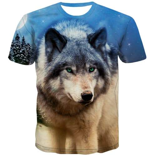 Wolf T-shirt Men Animal Tshirt Printed Funny Shirt Print Harajuku T-shirts Graphic Street Tshirts Casual Short Sleeve Full Print - KYKU