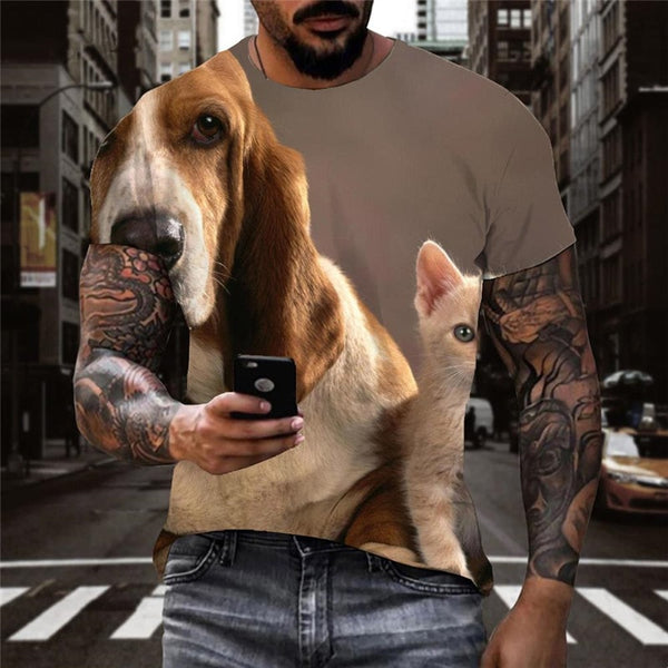 
tshirt animal docile pets Novelty 3D shirt Cool men cat and dog art costume
                