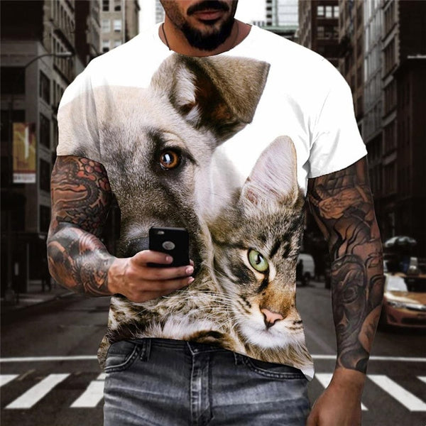 
tshirt animal tee top docile pets art costume men cat and dog Cool
                