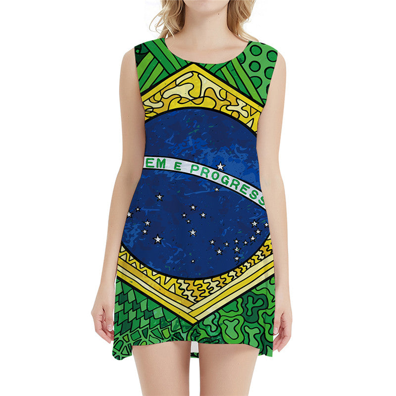 Brazilian Flag Dresses Women Brazil Sundress Harajuku Vestido Sexy Cartoon Ladies Dresses Vintage 3d Print Womens Clothing