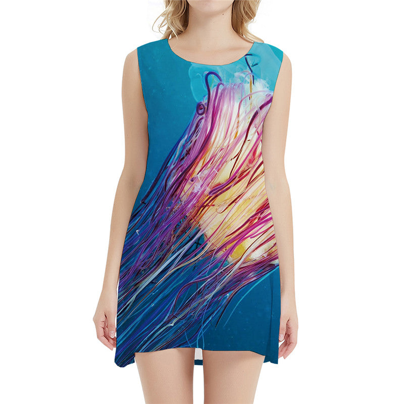 Jellyfish Dress Women Colorful Party Ocean Office Harajuku Korean Style Blue Ladies Dresses Womens Clothing Vintage
