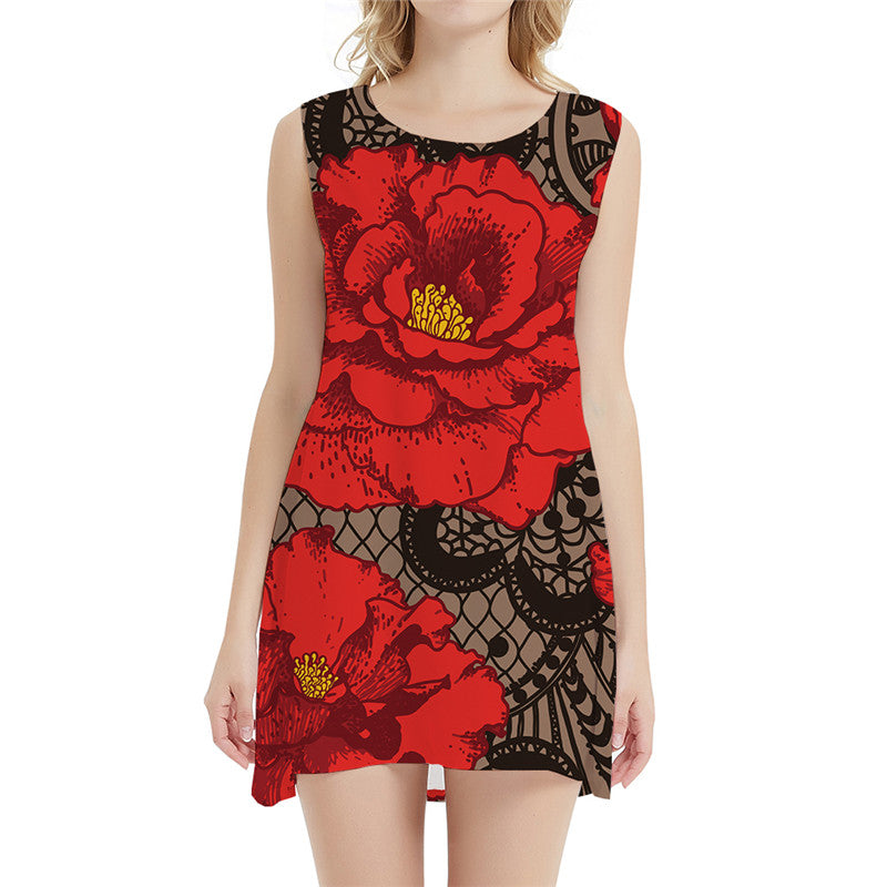 Flower Dress Women Art Tank Vintage Beach Harajuku Office Abstract Vestido Sexy Womens Clothing Vintage