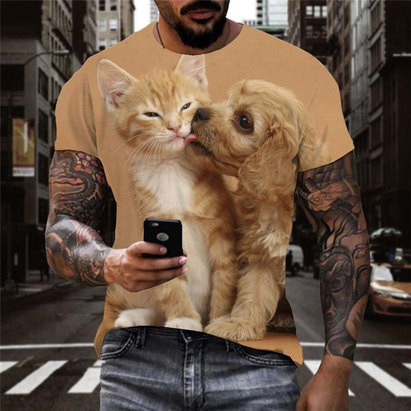 
animal t shirt docile pets t shirt 3D cat and dog art costume Cool men
                