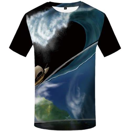 Wave T shirts Men Galaxy Space Tshirt Anime Earth Tshirts Cool Black T-shirts Graphic Gothic Tshirts Casual Short Sleeve - KYKU