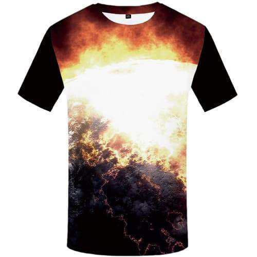 Flame T-shirt Men Galaxy Space Shirt Print Earth Tshirts Casual World Map T-shirts 3d War Tshirts Novelty Short Sleeve Fashion - KYKU