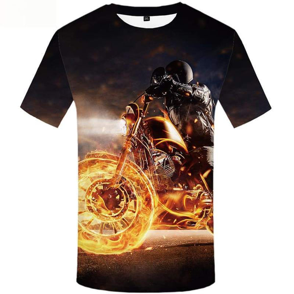 Flame T-shirt Men Character Tshirts Cool Motorcycle Tshirt Printed Short Sleeve - KYKU