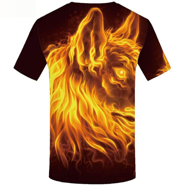 
Flame T-shirt Men Wolf Tshirt Printed Animal Shirt Print Short Sleeve T shirts - KYKU
                
