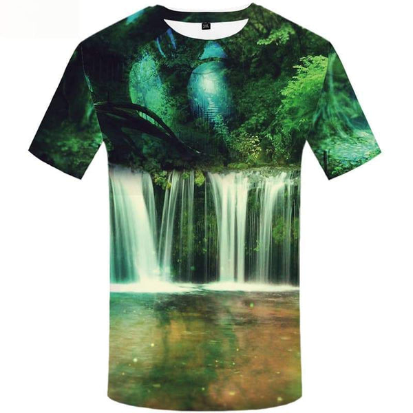 Forest T-shirts Men Green Tshirts Print Harajuku T-shirt 3d Reflection Tshirt Anime - KYKU