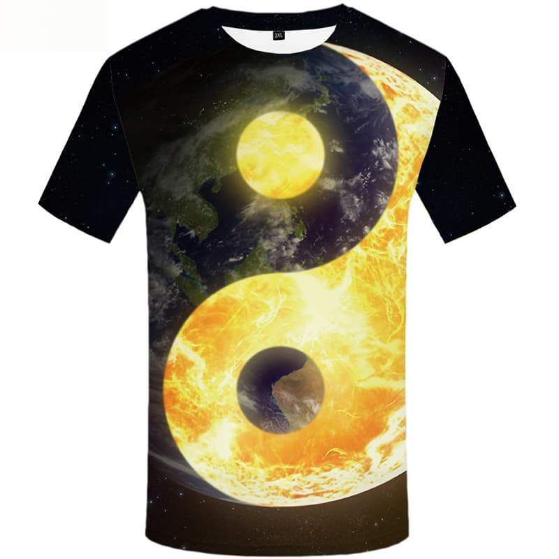 Galaxy Space T-shirt Men Yinyang T-shirts 3d Earth Tshirt Printed Short Sleeve - KYKU