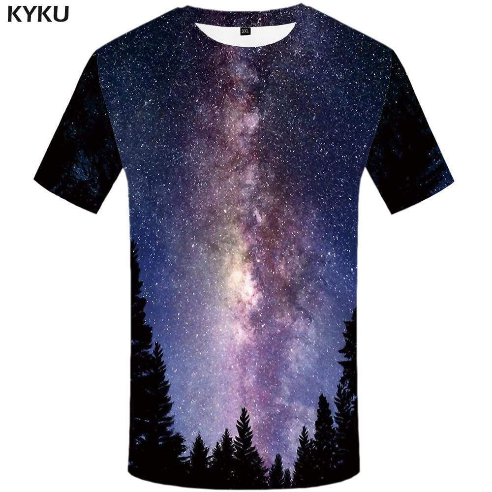 Galaxy Space T-shirts Men Forest Tshirt Anime Nebula T shirts Funny Colorful T-shirt 3d Tree Tshirts Print Mens Clothing Casual - KYKU