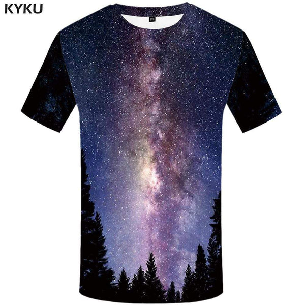 Galaxy Space T-shirts Men Forest Tshirt Anime Nebula T shirts Funny Colorful T-shirt 3d Tree Tshirts Print Mens Clothing Casual - KYKU