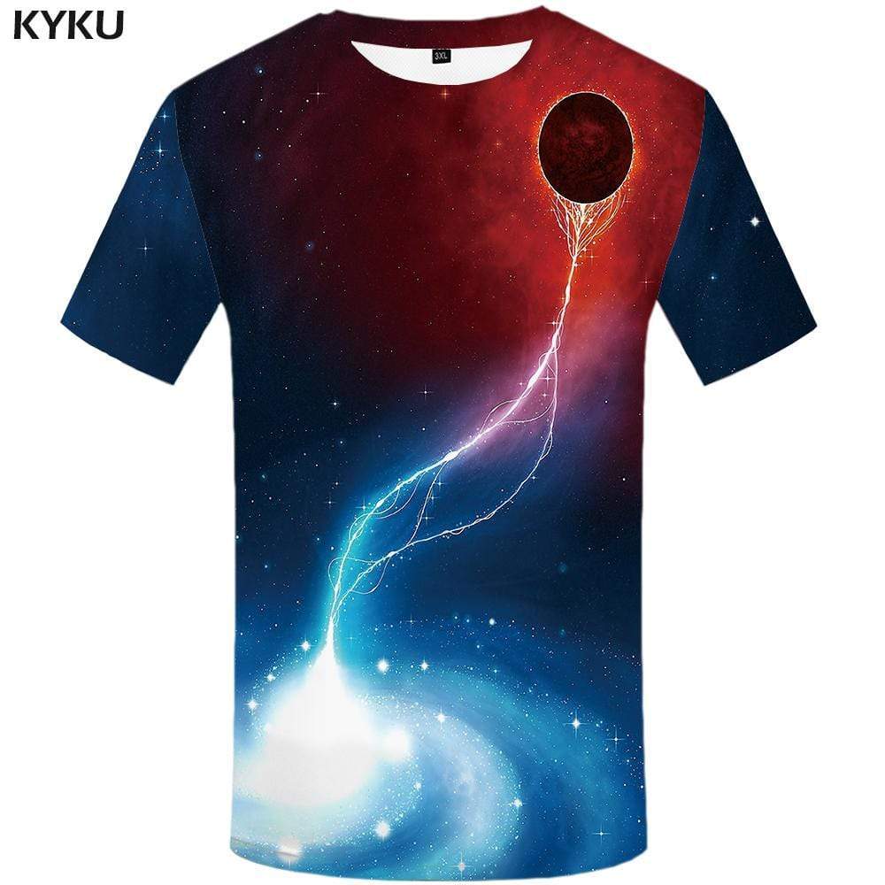 Galaxy Space T-shirts Men Swirl Tshirts Print Lightning T shirts Funny Flame Tshirt Anime Nebula T-shirt 3d Mens Fashion - KYKU
