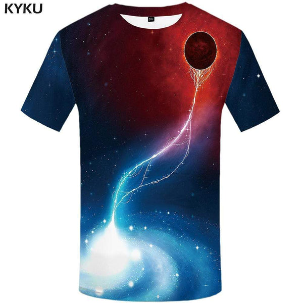 Galaxy Space T-shirts Men Swirl Tshirts Print Lightning T shirts Funny Flame Tshirt Anime Nebula T-shirt 3d Mens Fashion - KYKU