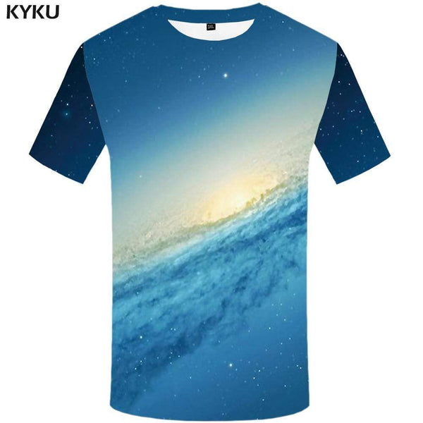 Galaxy T shirt Men Space Tshirt Anime Nebula T shirts Funny Harajuku Tshirts Print Blue T-shirt 3d Mens Fashion Graphic Unisex - KYKU