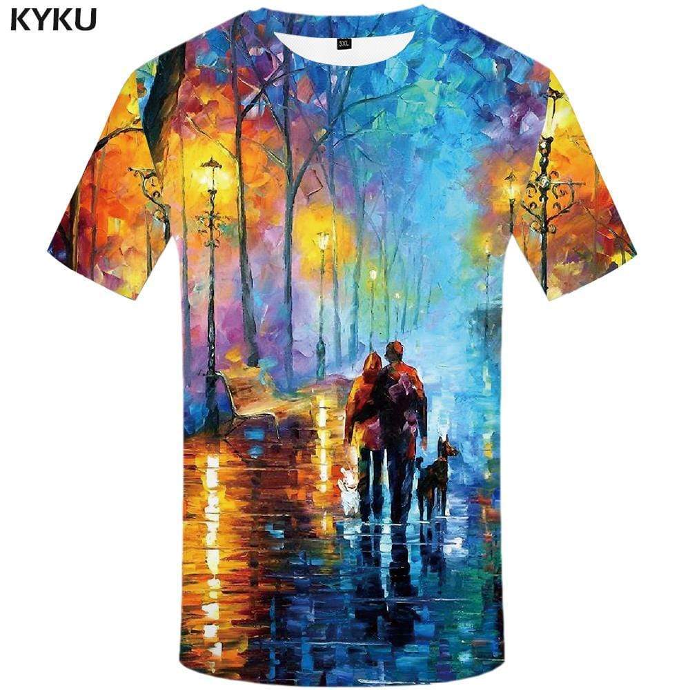 Graffiti T shirt Men Character Tshirts Print Art T-shirt 3d Dog Tshirt Anime Colorful T shirts Funny Mens Fashion Casual Unisex - KYKU