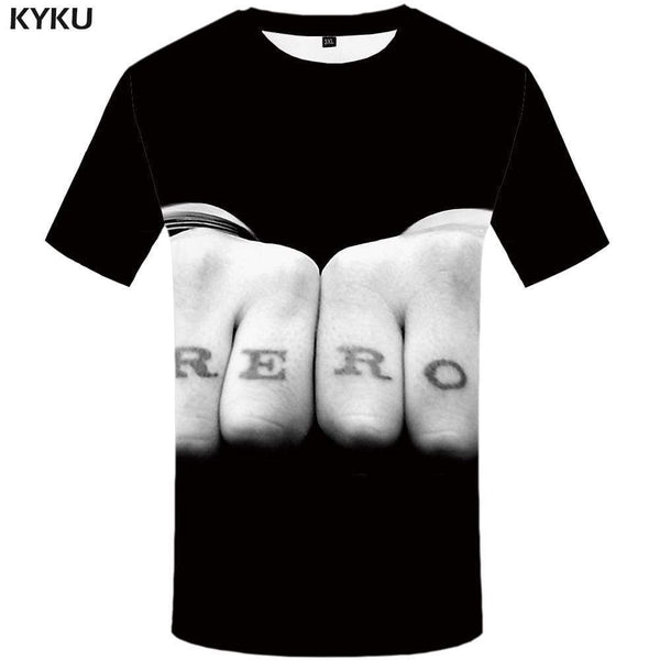Hand T shirt Men Band Tshirt Anime Black T-shirt 3d Space T shirts Funny Harajuku Tshirts Print Mens Fashion Short Sleeve Unisex - KYKU