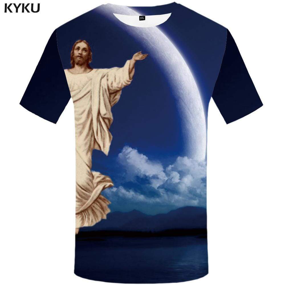 Jesus T-shirts Men Moon Tshirt Anime Space Tshirts Print Mountain T shirts Funny Cloud T-shirt 3d Mens Fashion Casual Unisex - KYKU