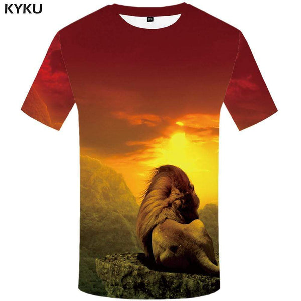 KYKU Brand Lion T-shirts Men Animal Tshirts Print Mountain T-shirt 3d Moon T shirts Funny Nebula Tshirt Anime Mens Fashion - KYKU