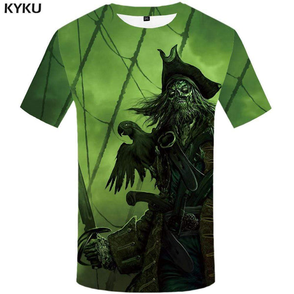 
KYKU Brand Pirate T-shirts Men Captain T-shirt 3d Skull T shirts Funny Parrot Tshirts Print Green Tshirt Anime Mens Fashion - KYKU
                