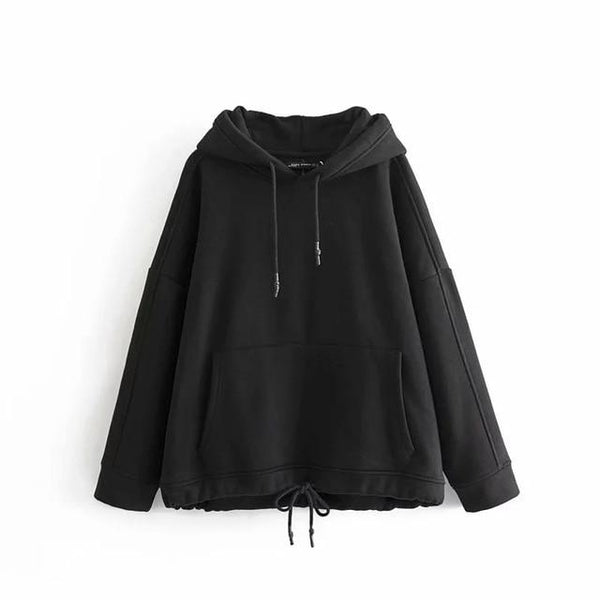 
hoodies women harajuku cotton hoodies solid patchwork pockets regular oversize sweatshirt plus size tops - KYKU
                