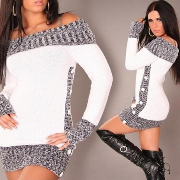 
Sexy Noble Women Sweater Slash Neck Long Pullover  2019 Autumn Winter New Solid Basic Knitted Fashion Casual Christmas Sweaters - KYKU
                