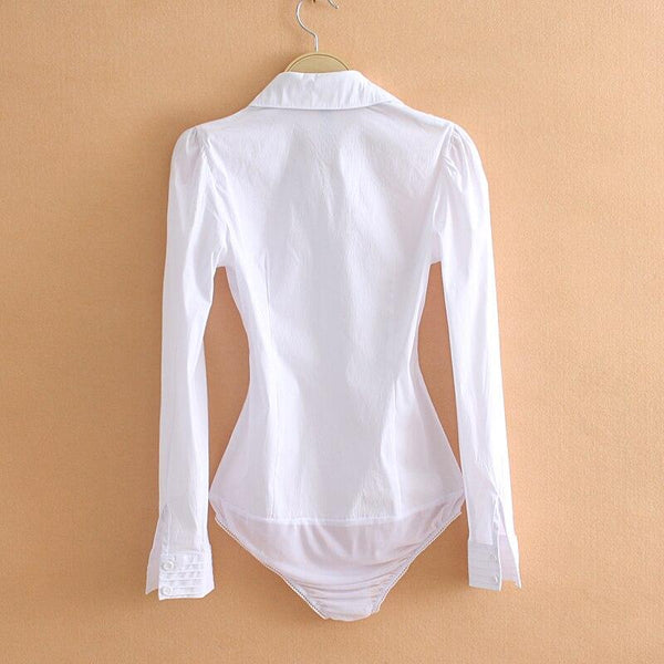 
Elegant Bodysuits Women Office Lady White Body Shirt Long Sleeved Blouse Turn Down Collar Tops Female Womens Clothing 2020 - KYKU
                