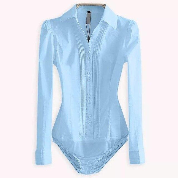 
Elegant Bodysuits Women Office Lady White Body Shirt Long Sleeved Blouse Turn Down Collar Tops Female Womens Clothing 2020 - KYKU
                