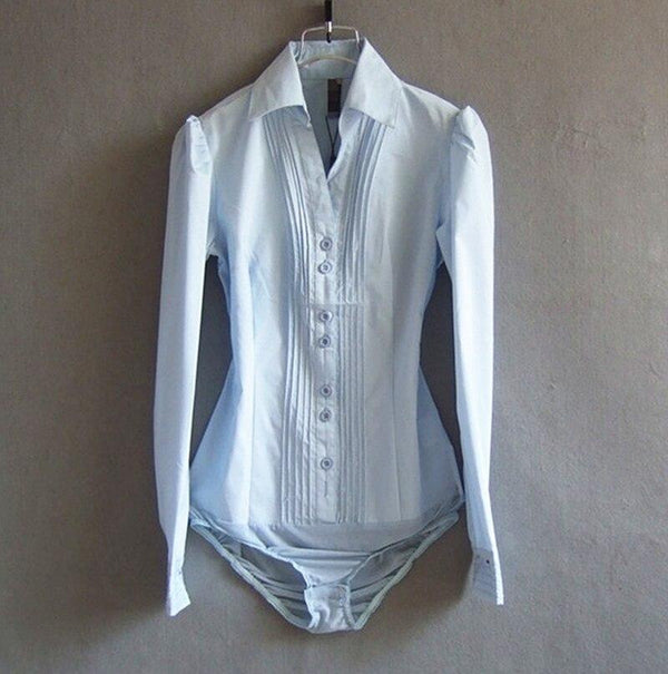 
Elegant Bodysuits Women Office Lady White Body Shirt Long Sleeved Blouse Turn Down Collar Tops Female Womens Clothing 2020 - KYKU
                